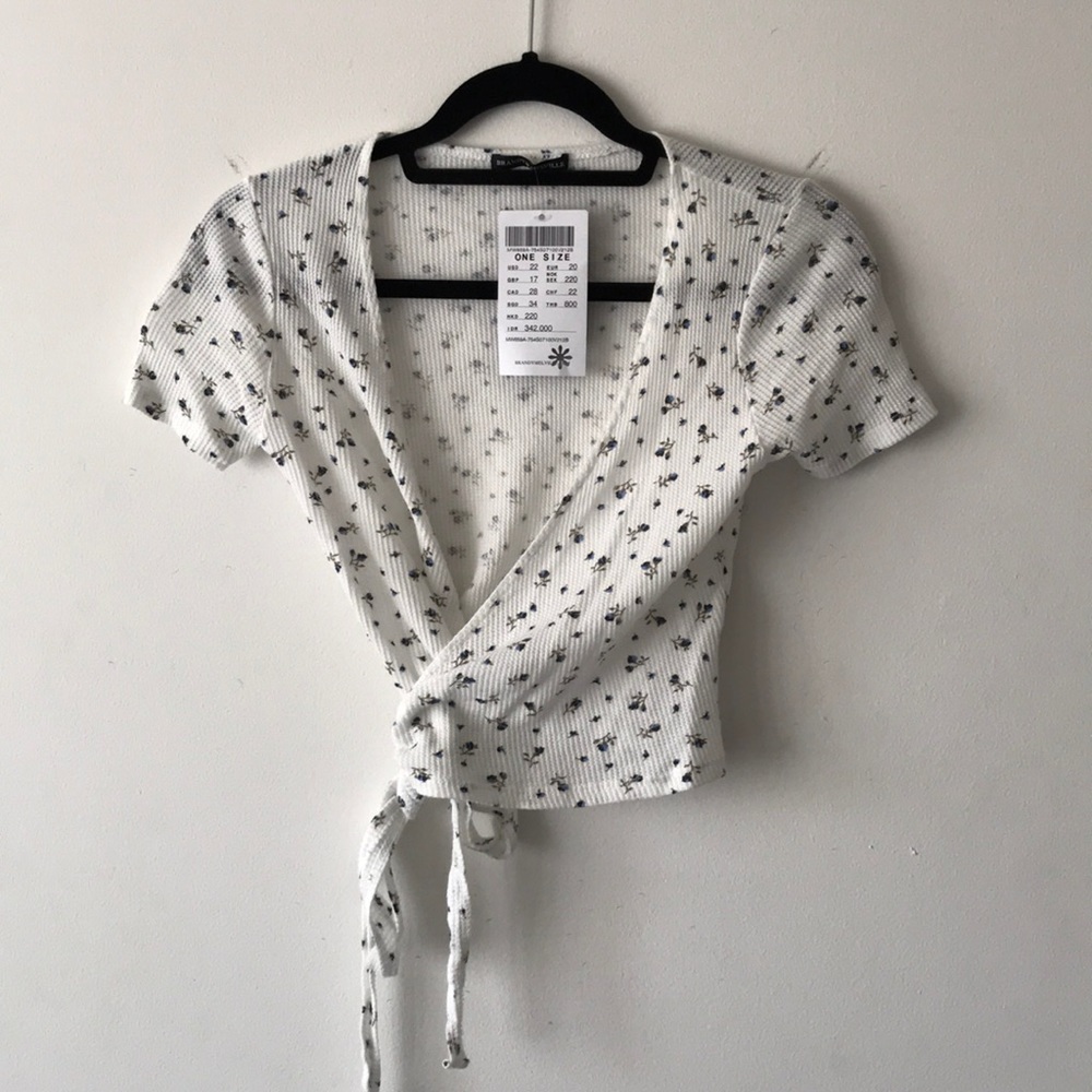 Wrap Tie Short Sleeve Crop Top Brandy Melville